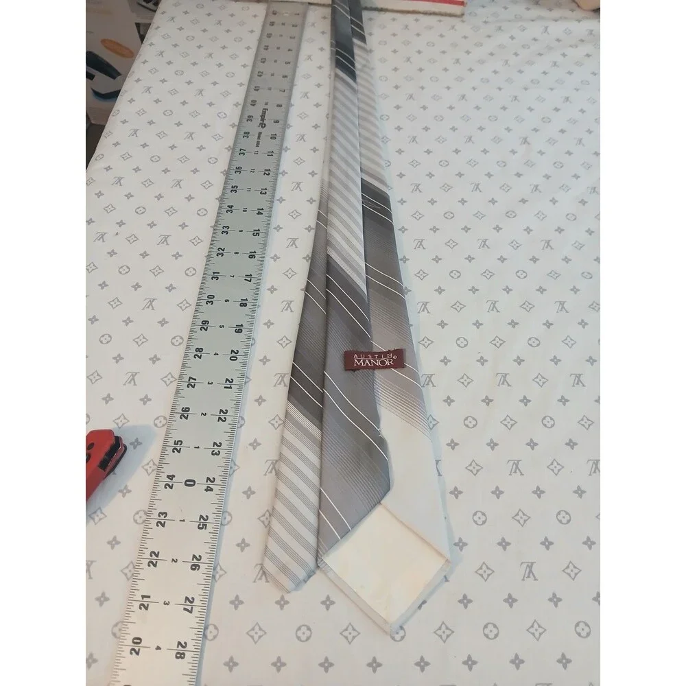 Austin Manor 100% Imported Polyester Neck Tie Gray Striped